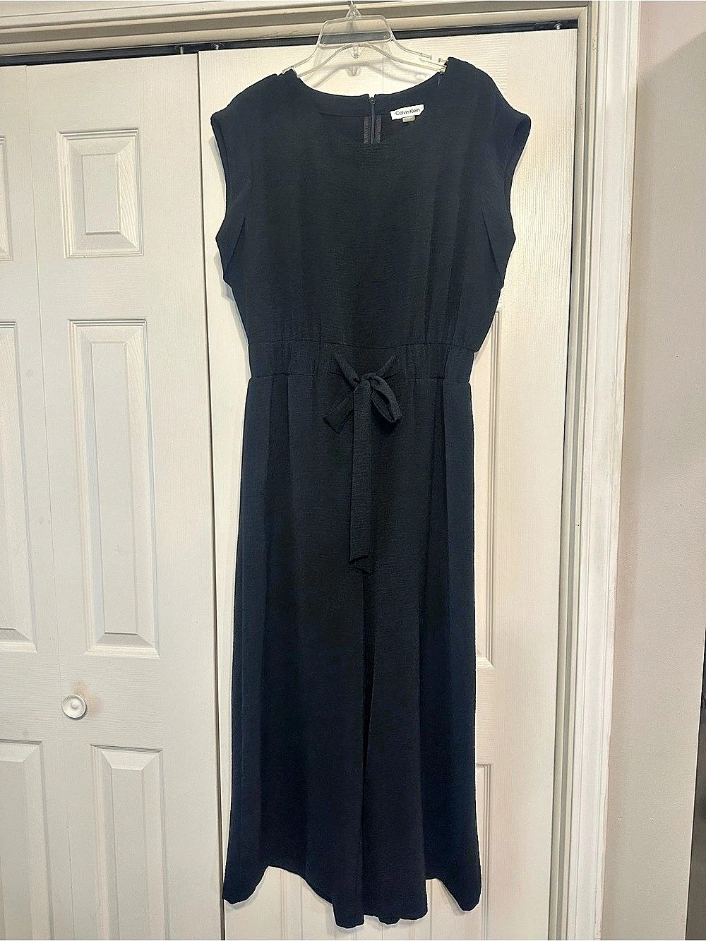 Calvin Klein Tie-Waist Tulip-Sleeve Jumpsuit Black